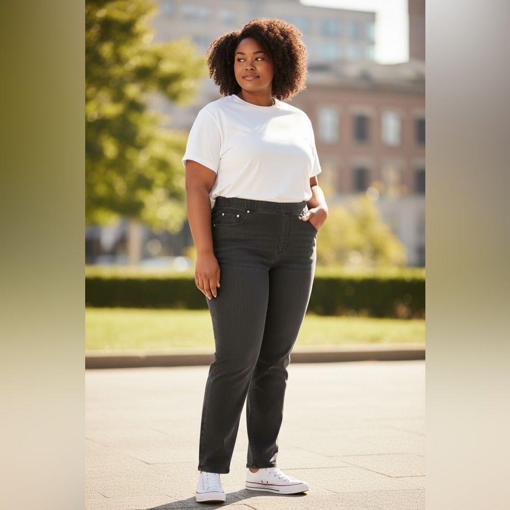 EUC Catherine’s Plus Size Women’s Black Elastic Pull On Denim Jeans - Size 2X